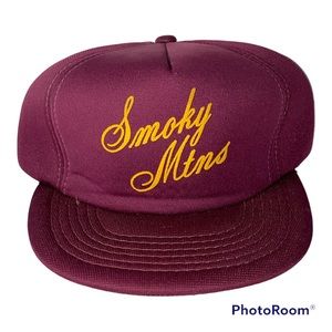 Vintage Smoky Mountains Maroon Hat Cap Foam Truckers Snapback Country Western